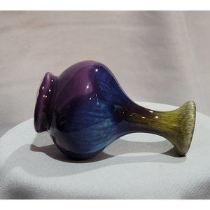 Oriental miniature bud vase , glossy blue , w/ multi-color starburst ...